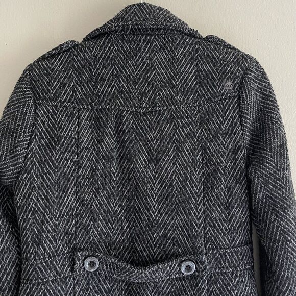 Billabong Tweed Pea Coat Jacket Womens Size XL Wool Blend Collared Black Pocket - Picture 11 of 16